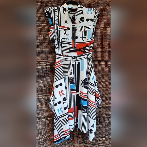 Karl Lagerfeld Dresses & Skirts - Karl Lagerfeld Paris Eiffel Tower Midi Dress 8 Mod Retro Military Stripes Logo